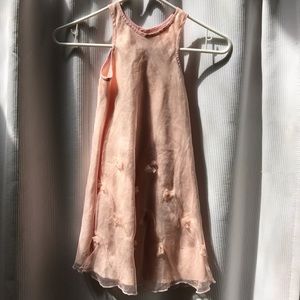 Floriane Pink Linen Dress with Ribbon Details
